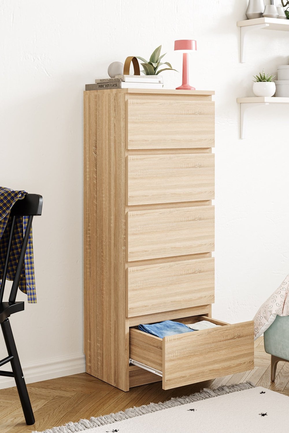 Derinkuyu 5 Çekmeceli Şifonyer Yatak Odası Bebek Odası Meşe