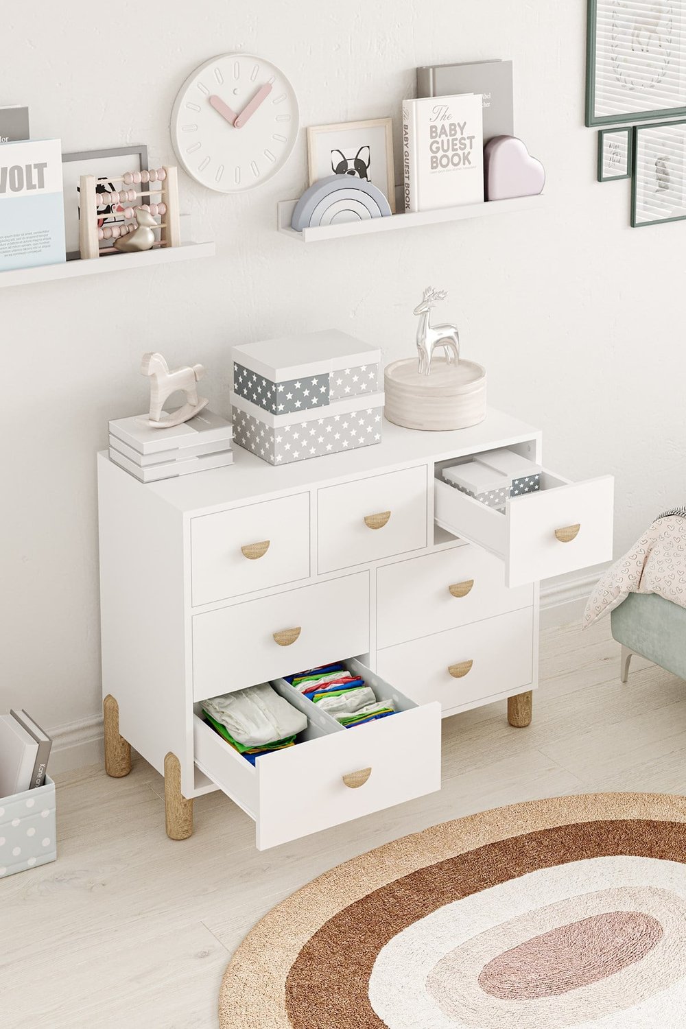 Kinzey 7 Çekmeceli Şifonyer Bebek Odası Çocuk Odası Beyaz
