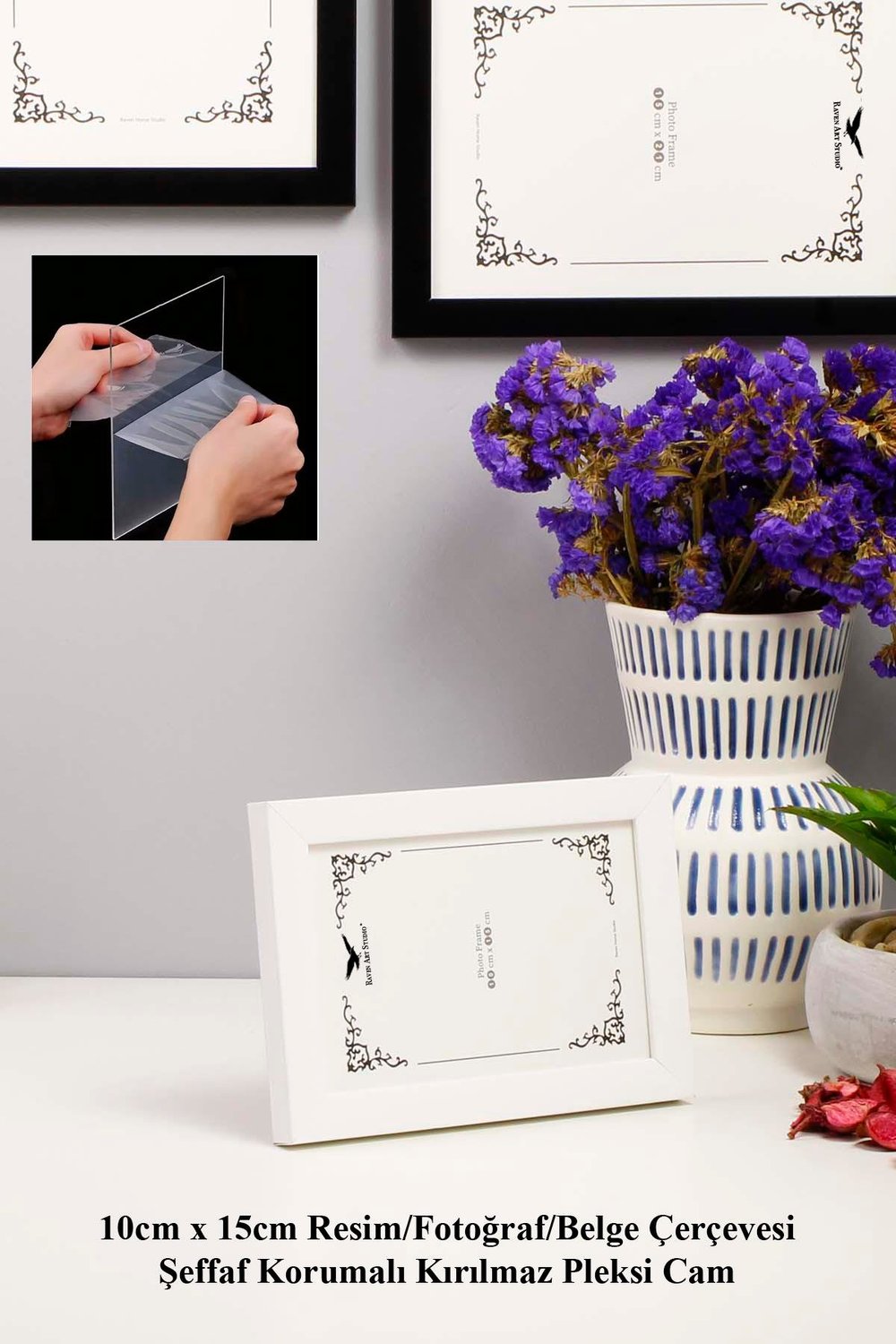 Ermitaj 10cm x 15cm Beyaz Resim Fotoğraf Belge Poster Evrak Çerçevesi Korumalı Kırılmaz Pleksi Cam