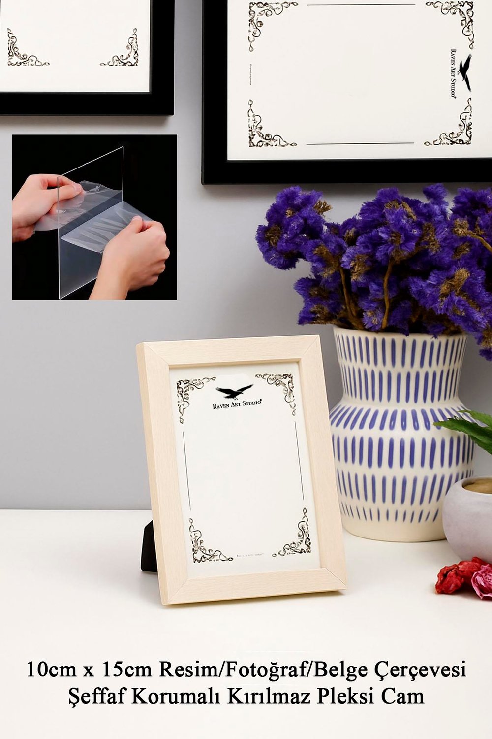 Ermitaj 10cm x 15cm Sedef Resim Fotoğraf Belge Poster Evrak Çerçevesi Korumalı Kırılmaz Pleksi Cam