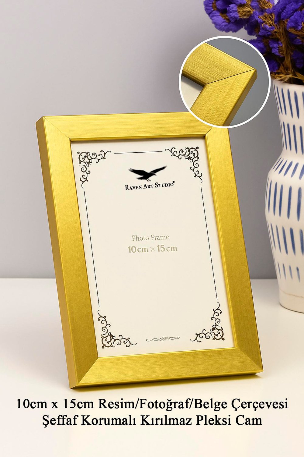 Ermitaj 10cm x 15cm Resim Altın Fotoğraf Belge Poster Evrak Çerçevesi Korumalı Kırılmaz Pleksi Cam