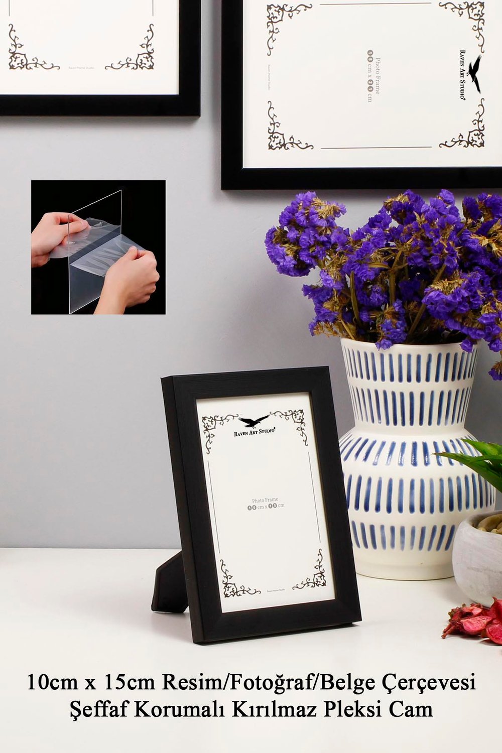 Ermitaj 10cm x 15cm Siyah Resim Fotoğraf Belge Poster Evrak Çerçevesi Korumalı Kırılmaz Pleksi Cam