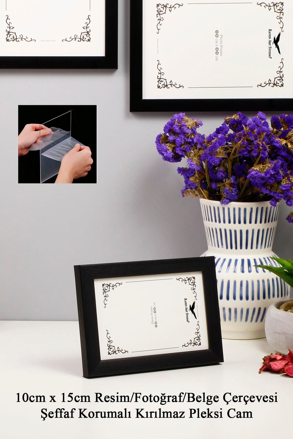 Ermitaj 10cm x 15cm Siyah Resim Fotoğraf Belge Poster Evrak Çerçevesi Korumalı Kırılmaz Pleksi Cam