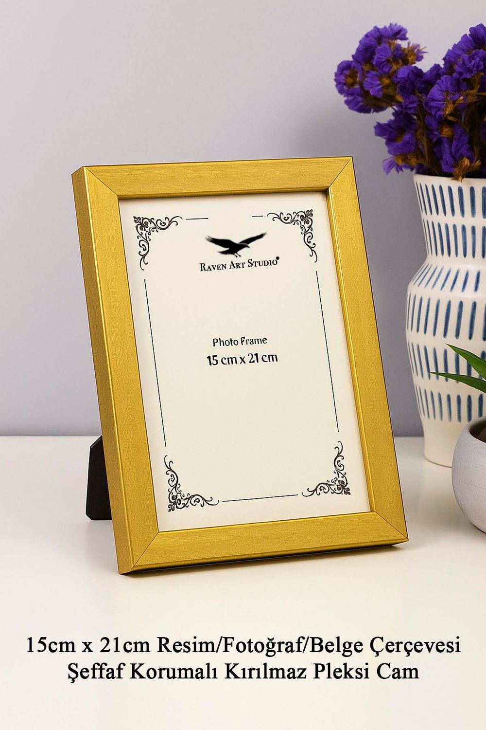 Ermitaj 15cm x 21cm Altın Resim Fotoğraf Belge Poster Evrak Çerçevesi Korumalı Kırılmaz Pleksi Cam