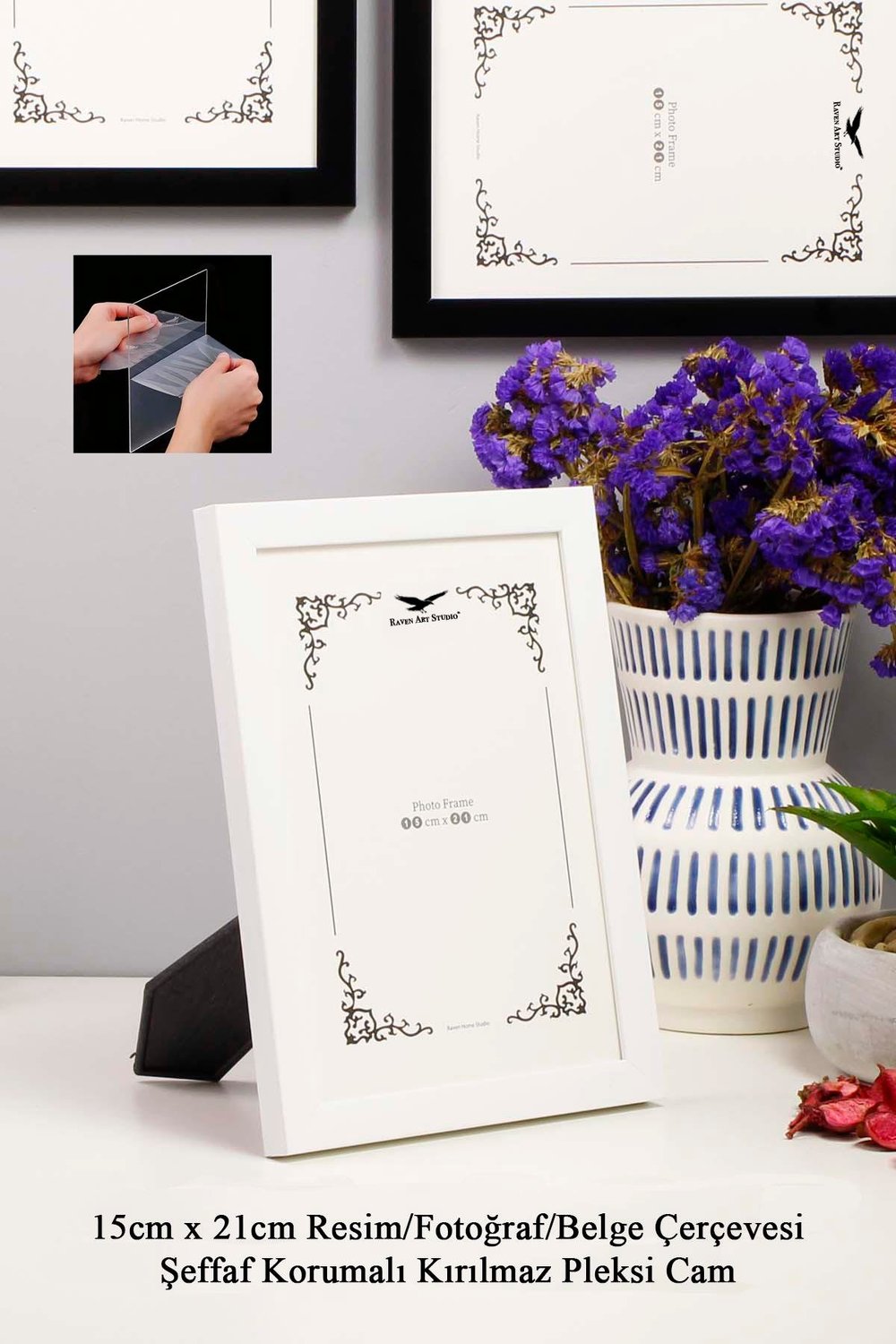 Ermitaj 15cm x 21cm Beyaz Resim Fotoğraf Belge Poster Evrak Çerçevesi Korumalı Kırılmaz Pleksi Cam