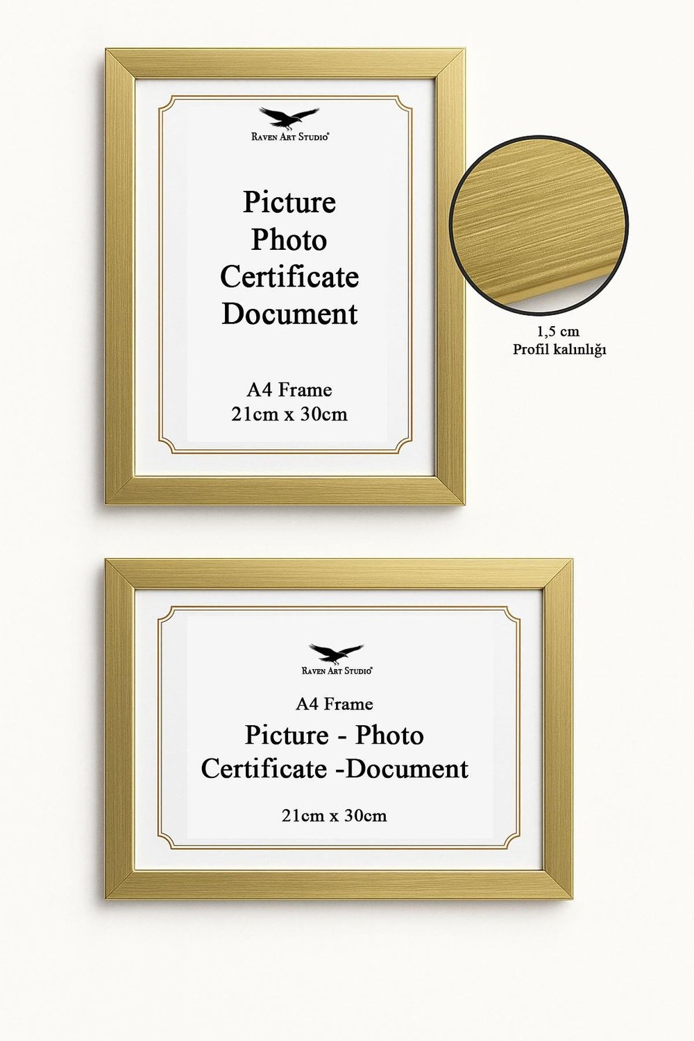 Ermitaj A4 Ebat 21cm x 30cm Altın Resim Fotoğraf Belge Poster Evrak Çerçevesi Korumalı Kırılmaz Pleksi Cam