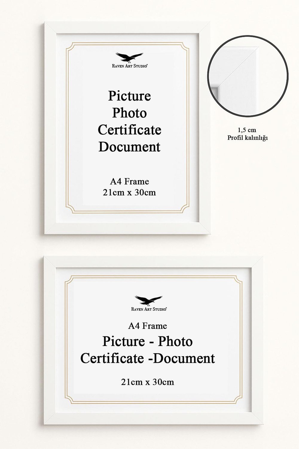 Ermitaj A4 Ebat 21cm x 30cm Beyaz Resim Fotoğraf Belge Poster Evrak Çerçevesi Korumalı Kırılmaz Pleksi Cam