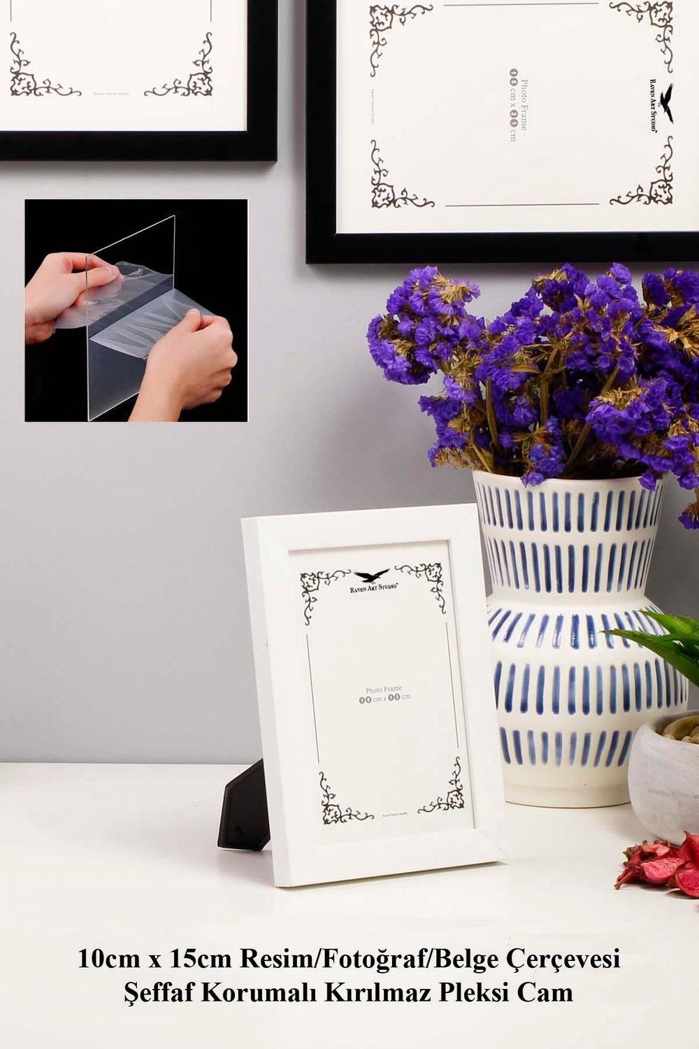 Ermitaj Beyaz 3lü Set 10x15cm + 13x18cm + 15x21cm Korumalı Kırılmaz Pleksi Cam