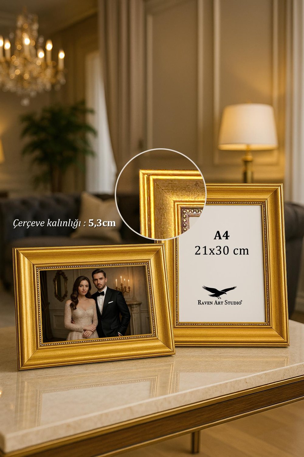 Madame A4-21x30cm Altın Resim Fotoğraf Belge Poster Evrak Çerçevesi Korumalı Kırılmaz Pleksi Cam