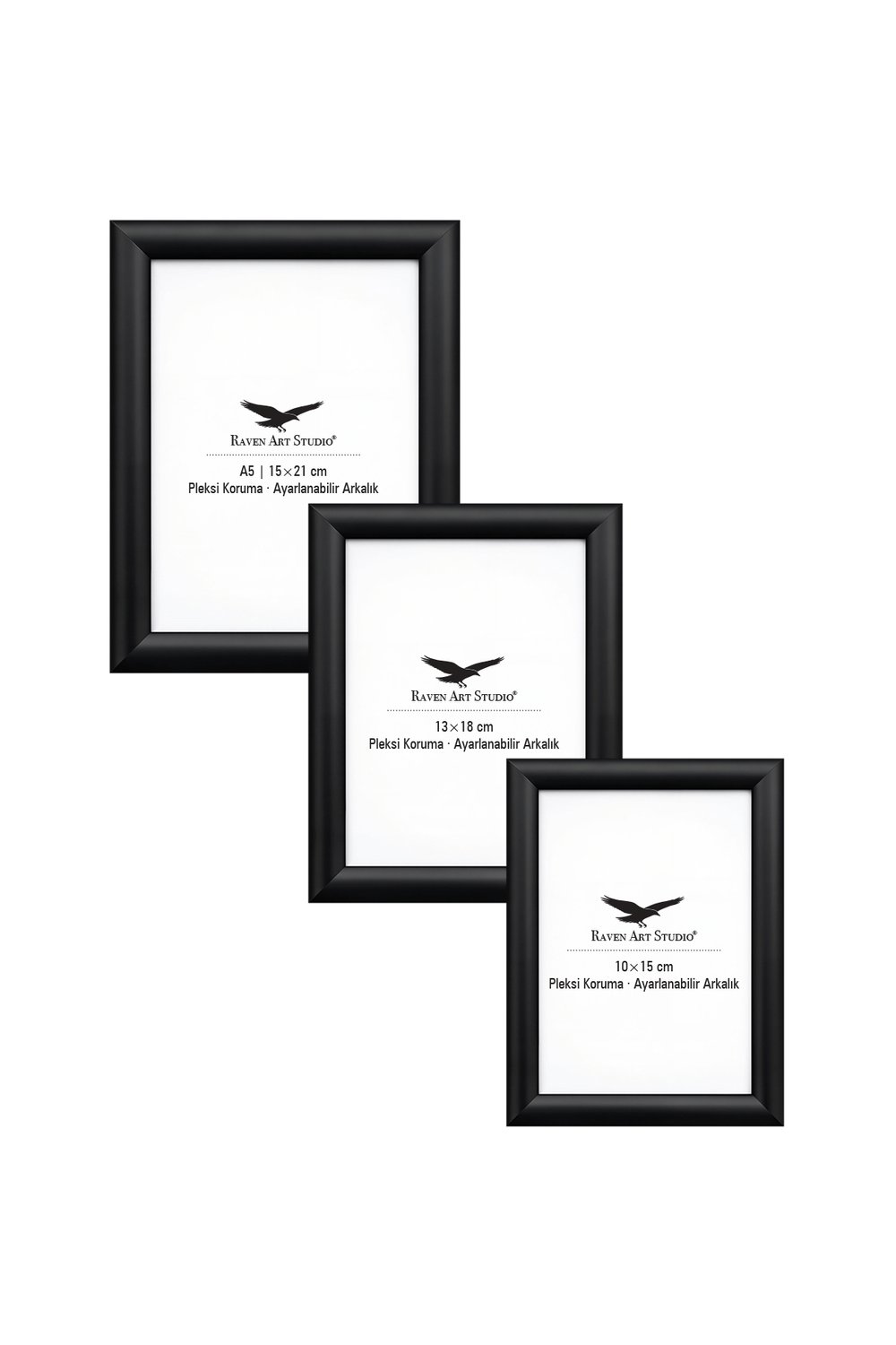 Pergamon Siyah 3lü Set 10x15cm + 13x18cm + 15x21cm Korumalı Kırılmaz Pleksi Cam