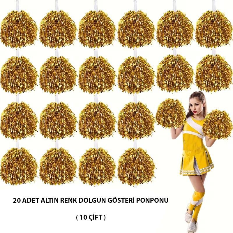 10 Çift ( 20 Adet ) Altın Renk 23 Nisan 19 Mayıs 29 Ekim Okul Gösteri Ponponları (5293)