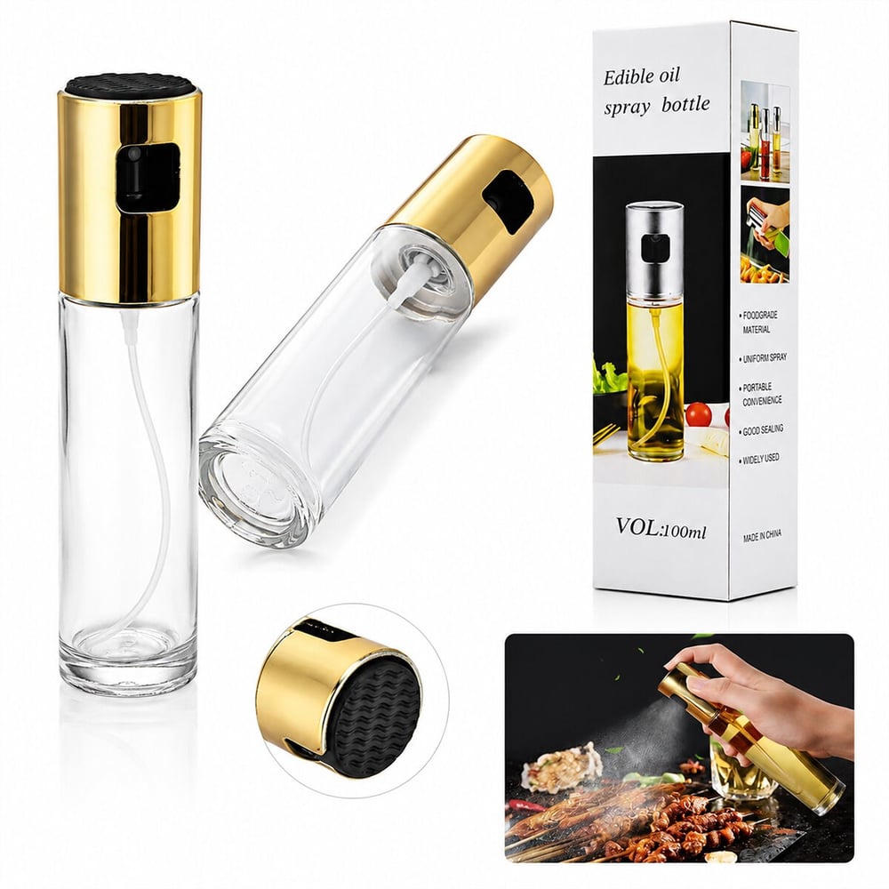 100 ML SPREY CAM YAĞDANLIK KROM - RENKLİ SPREY KAFA - İNCE UZUN ŞİŞE (5293)