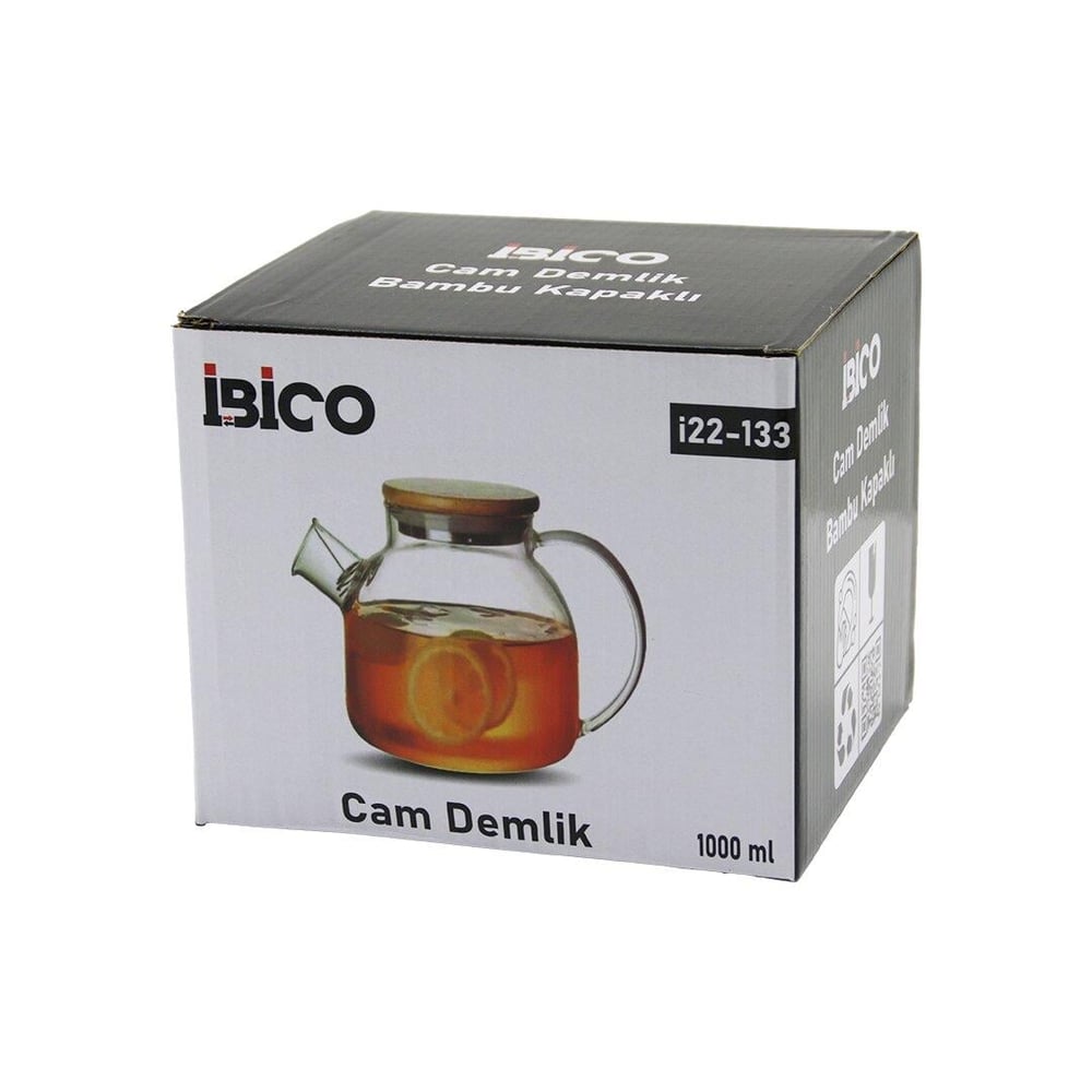 1000ML SADE DÜZ CAM DEMLİK  BAMBU DIŞ YÜZEY - METAL İÇ YÜZEY - SİLİKON CONTALI KAPAK (5293)