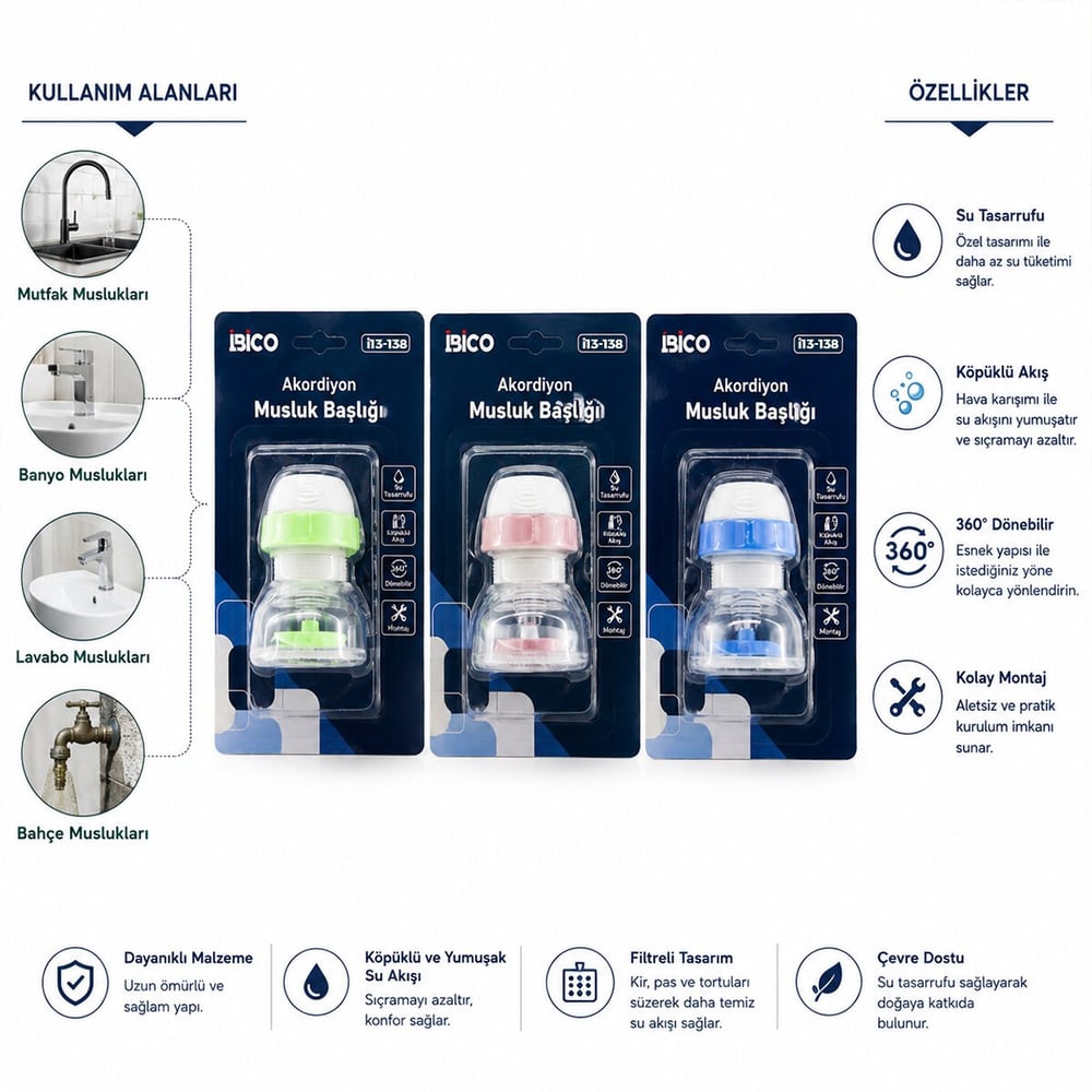 12 ADET MUSLUK UCU FİLTRESİ AKORDİYON - PERVANELİ 360° 16-19MM TÜM MUSLUKLARA UYUM KİREÇLENME YAPMAZ (5293)