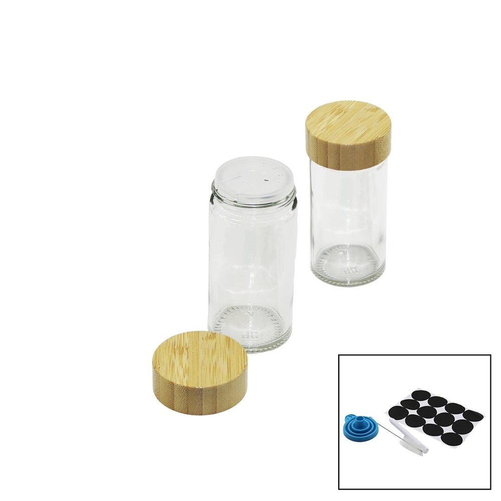 12 PCS TAKIM YUVARLAK CAM BAHARATLIK - TUZLUK BAMBU KAPAKLI (5293)