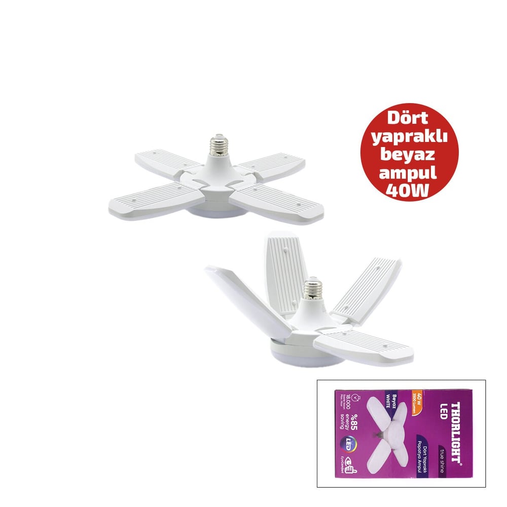 1+4 KOLLU - YAPRAKLI PERVANE MODELİ PAPATYA BEYAZ LED LAMBA AMPUL 40W - E27 P-6040B (5293)