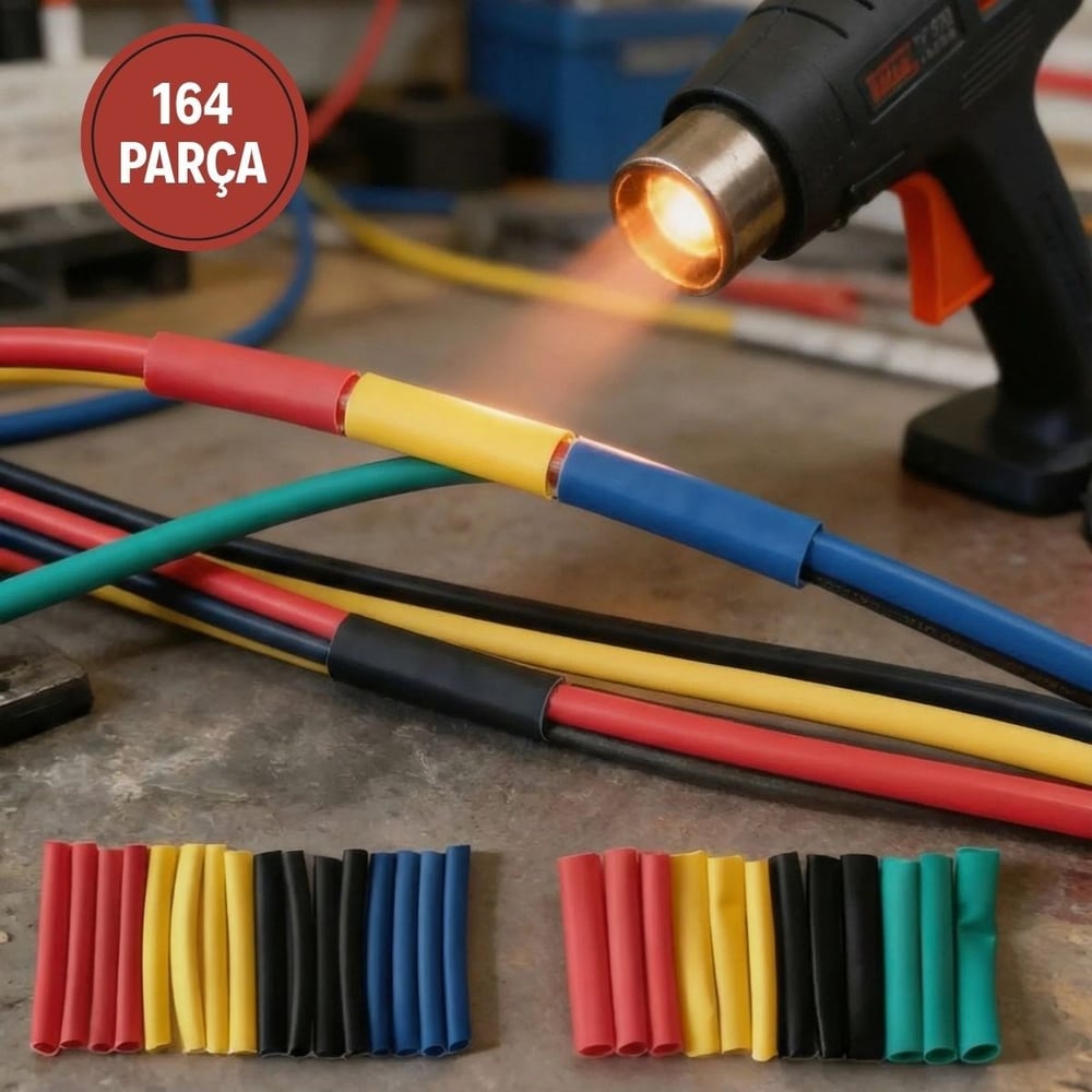 164 Parça Isı ile Daralan Makaron Seti – Elektrik Kablo İzolasyon & Koruma Kılıfı, Renkli Shrink Tube Set (5293)