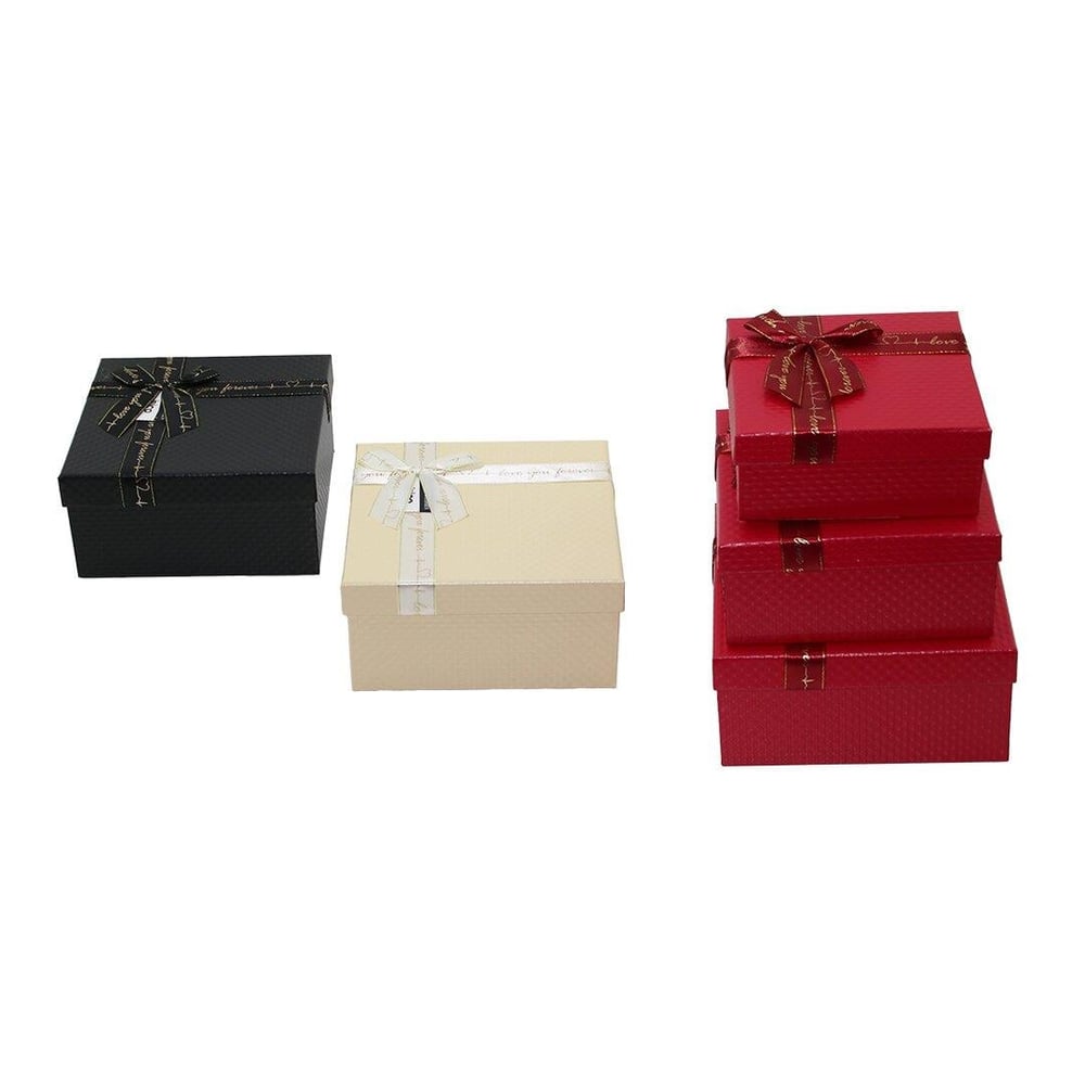 3PCS KARE MAT MİX RENKLİ - KABARTMA DESEN KARTON HEDİYE KUTUSU KURDELALI 19-17-15CM (5293)