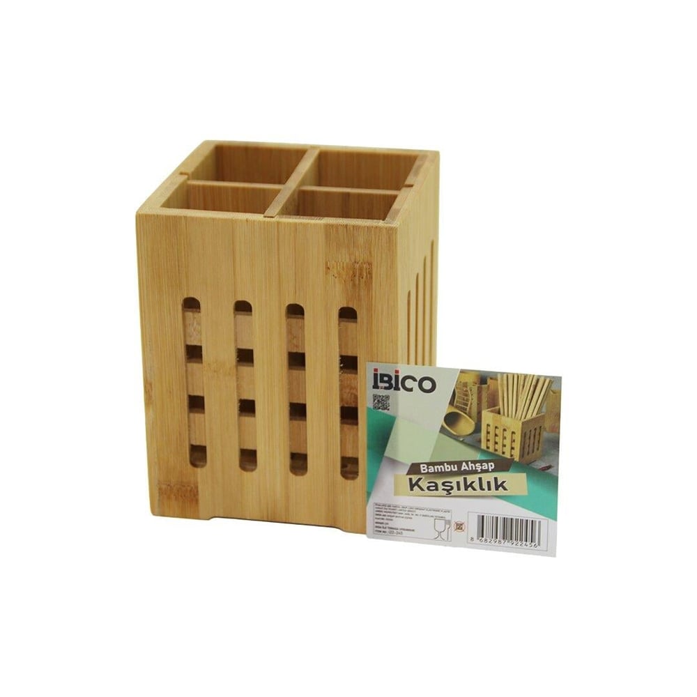 4 BÖLMELİ  BÜYÜK - PENCERELİ  KARE=11X11CM  AHŞAP BAMBU KAŞIKLIK ORGANİZER (5293)