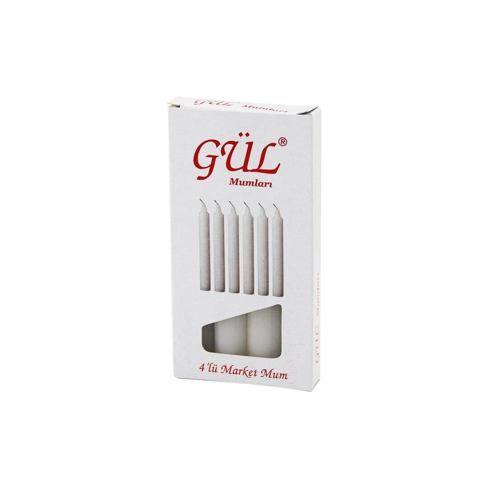 4PCS - İNCE   ÇAP=1.6CM - UZUNLUK=12CM   BEYAZ KLASİK  MARKET MUM (5293)