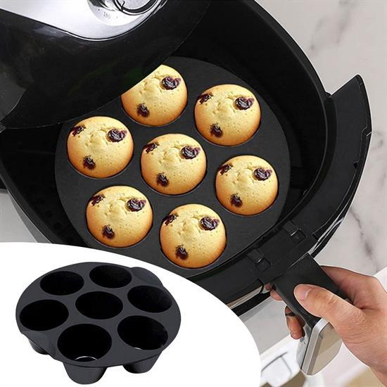 7 Gözlü Silikon Çok Amaçlı Airfryer Muffin Cupcake Kek ve Çörek Pişirme Kalıbı (5293)