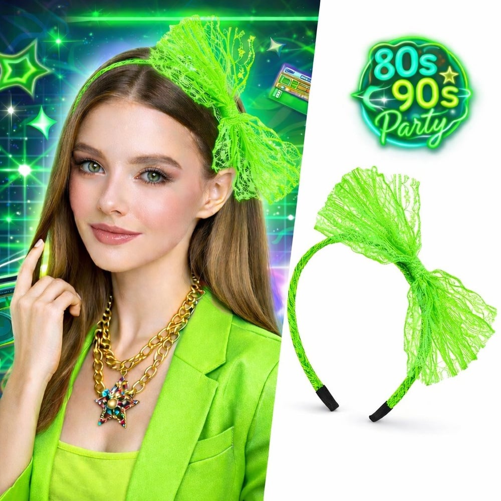 80’ler 90’lar Neon Yeşil Dantel Taç Fiyonklu (5293)
