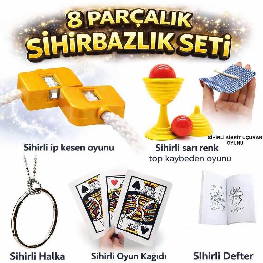 8’li Sihirbazlık Seti (Kibrit, Defter, Halka, Kupa, İp, 3’lü Kart) (5293)