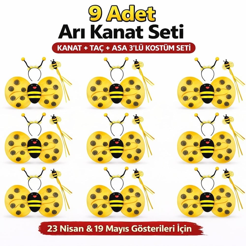 9’lu Arı Kostüm Seti – Kanat Taç Asa (5293)