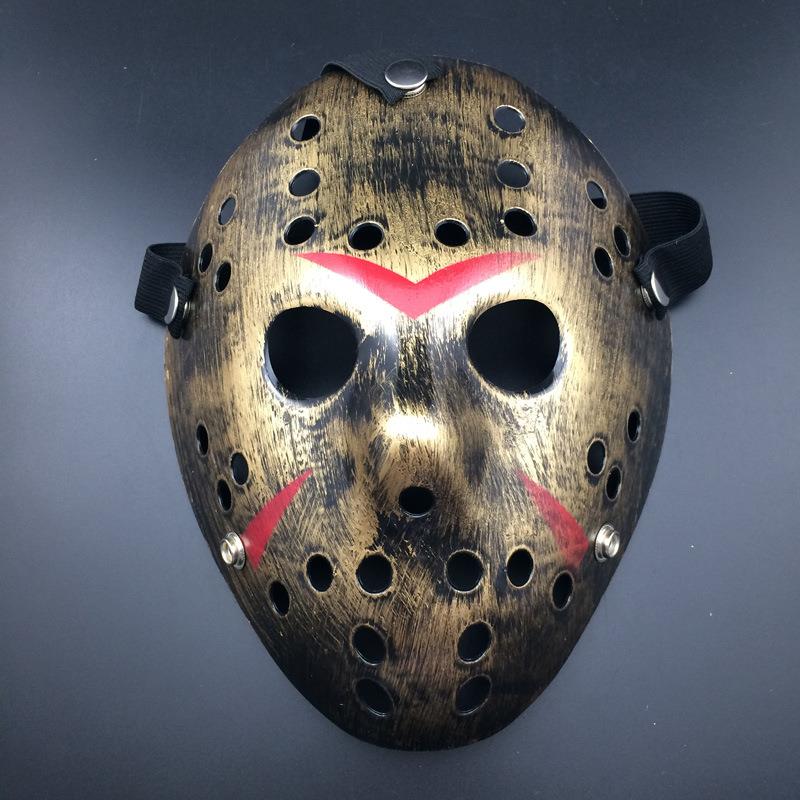 Bakır Renk Kırmızı Çizgili Tam Yüz Hokey Jason Maskesi Hannibal Maskesi (5293)