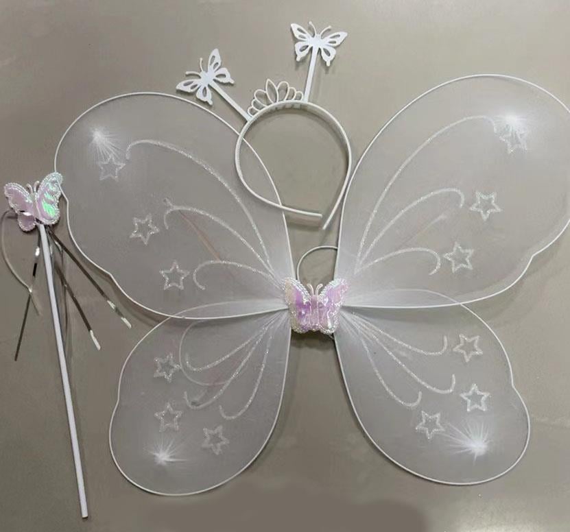 Beyaz Renk Kelebek Kanadı Tacı ve Sopası 50x37 cm (5293)