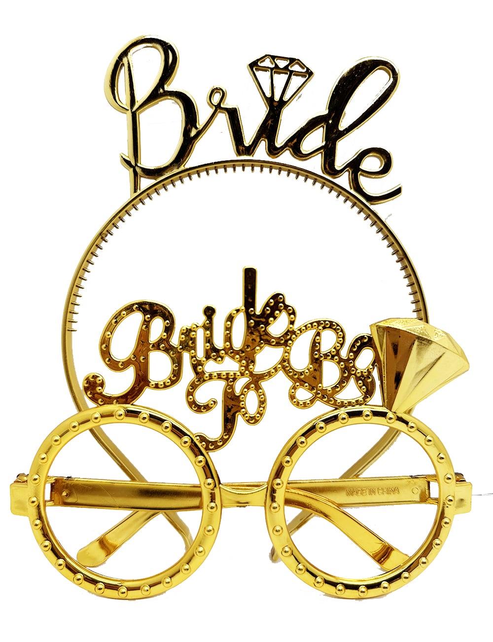Bride Yazılı Taç ve Bride To Be Yazılı Gözlük Seti Altın Renk (5293)
