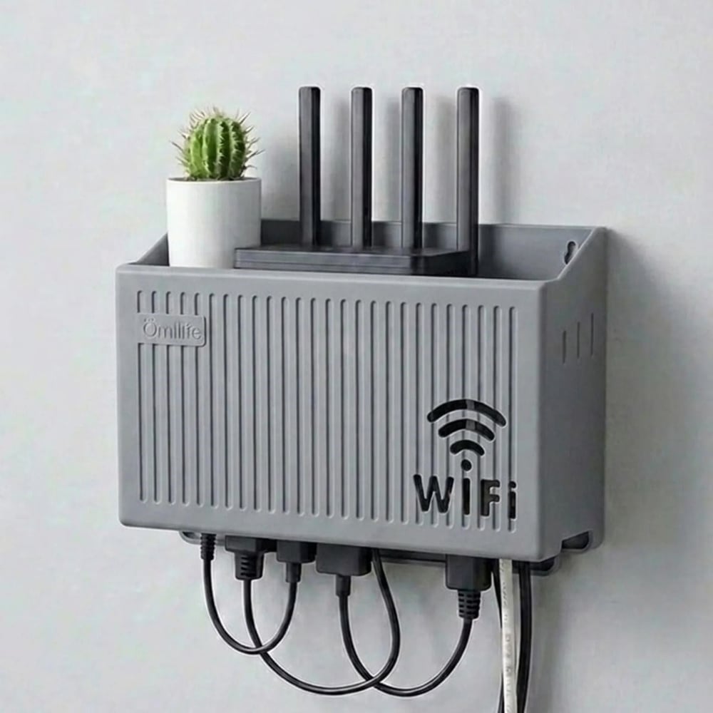 Duvar Tipi Wi-Fi Modem Saklama Kutusu(Gri) – Kablo Düzenleyici Router Raf Organizer (5293)