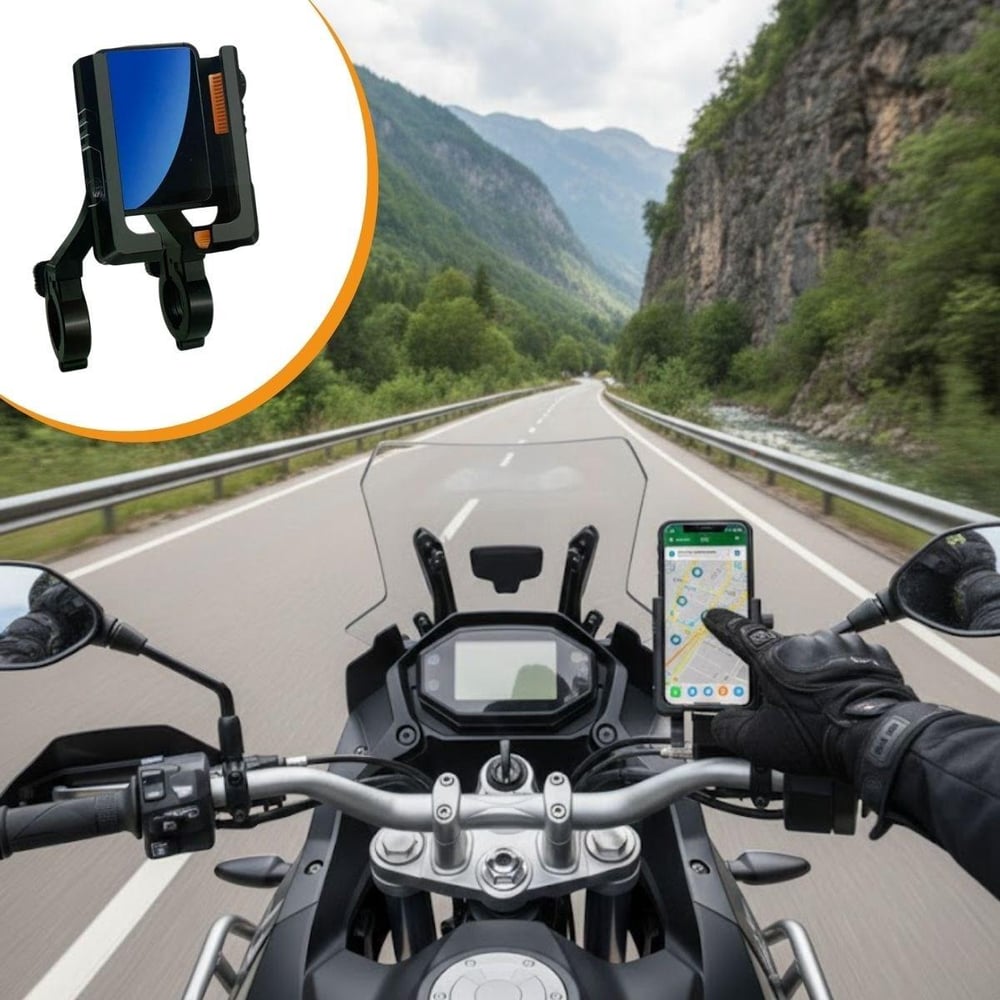 Evrensel Motosiklet Telefon Tutucu – Kaymaz, Kilitlenebilir Güvenli Tutuşlu, 360° Ayarlanabilir Gidon Bağlantılı Akıllı Telefon Aparatı (5293)