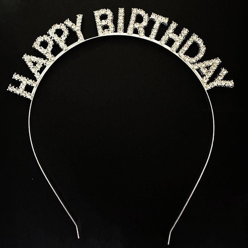 Gümüş Kristal Taşlı Happy Birthday Doğum Günü Tacı İthal Ürün A Kalite 17x16 cm (5293)