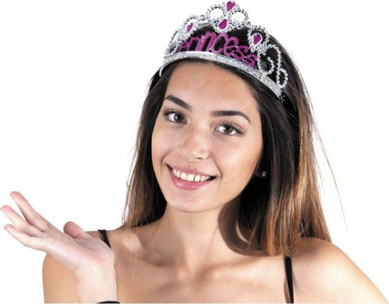 Gümüş Renk Prenses Yazılı Parti Tacı 60 cm (5293)