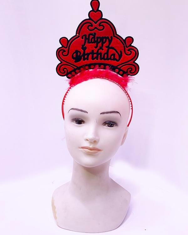 Happy Birthday Neon Kırmızı Renk Doğum Günü Tacı 24x15 cm (5293)