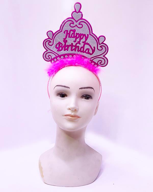 Happy Birthday Neon Pembe Renk Doğum Günü Tacı 24x15 cm (5293)