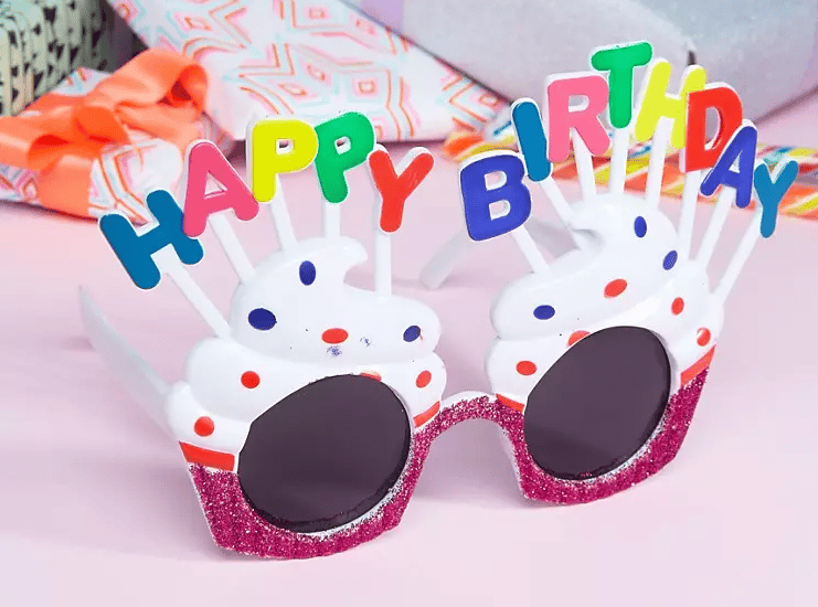 Happy Birthday Yazılı Beyaz Fuşya Renk Parti Gözlüğü 12x7 cm (5293)