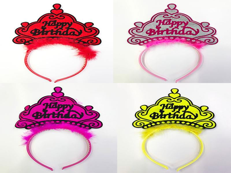 Happy Birthday Yazılı Neon Renk Taç 12 Adet (5293)