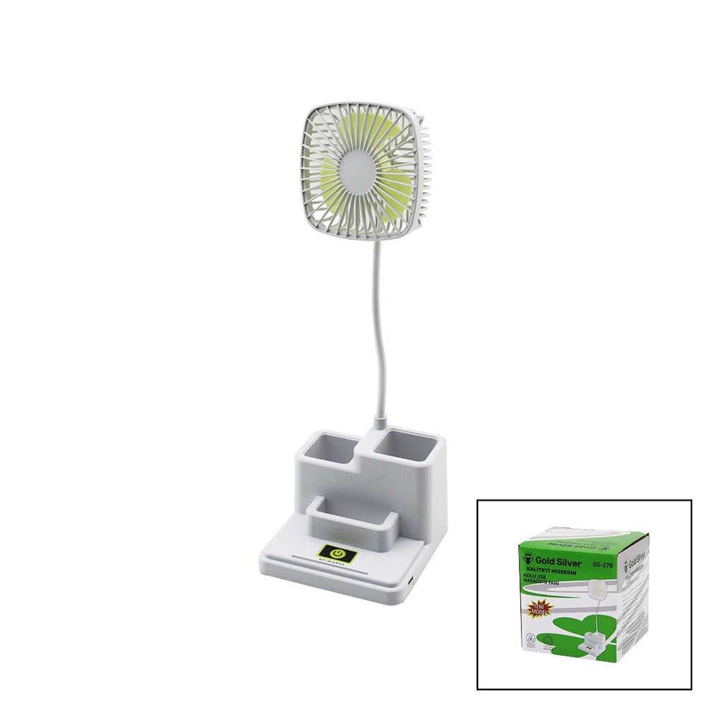 KALEMLİKLİ MASAÜSTÜ VANTİLATÖR USB ŞARJLI FAN:8.9CM- AKROBAT AYAK=23CM+KALEMLİK:36.5CM TELEFONLUK GS-270 (5293)