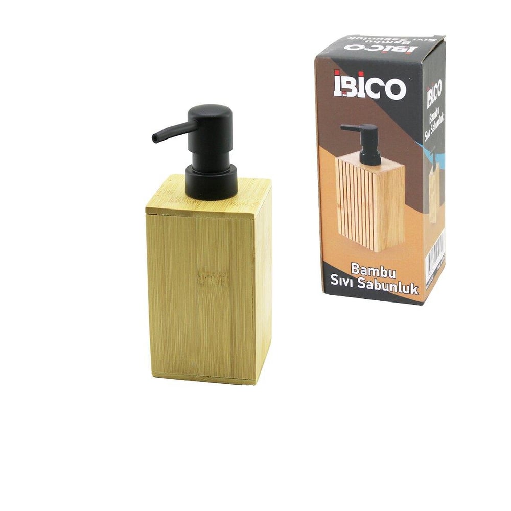 KARE AHŞAP BAMBU SIVI SABUNLUK SİYAH PLASTİK POMPA ÇAP: 7CM - Y: 11.5CM (5293)