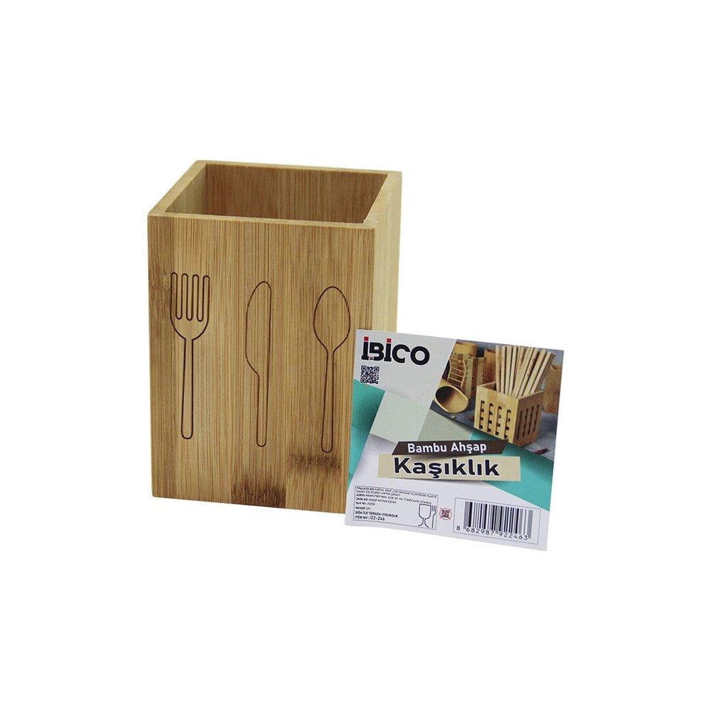 KÜÇÜK  KARE=9X9CM  AHŞAP BAMBU KAŞIKLIK ORGANİZER (5293)