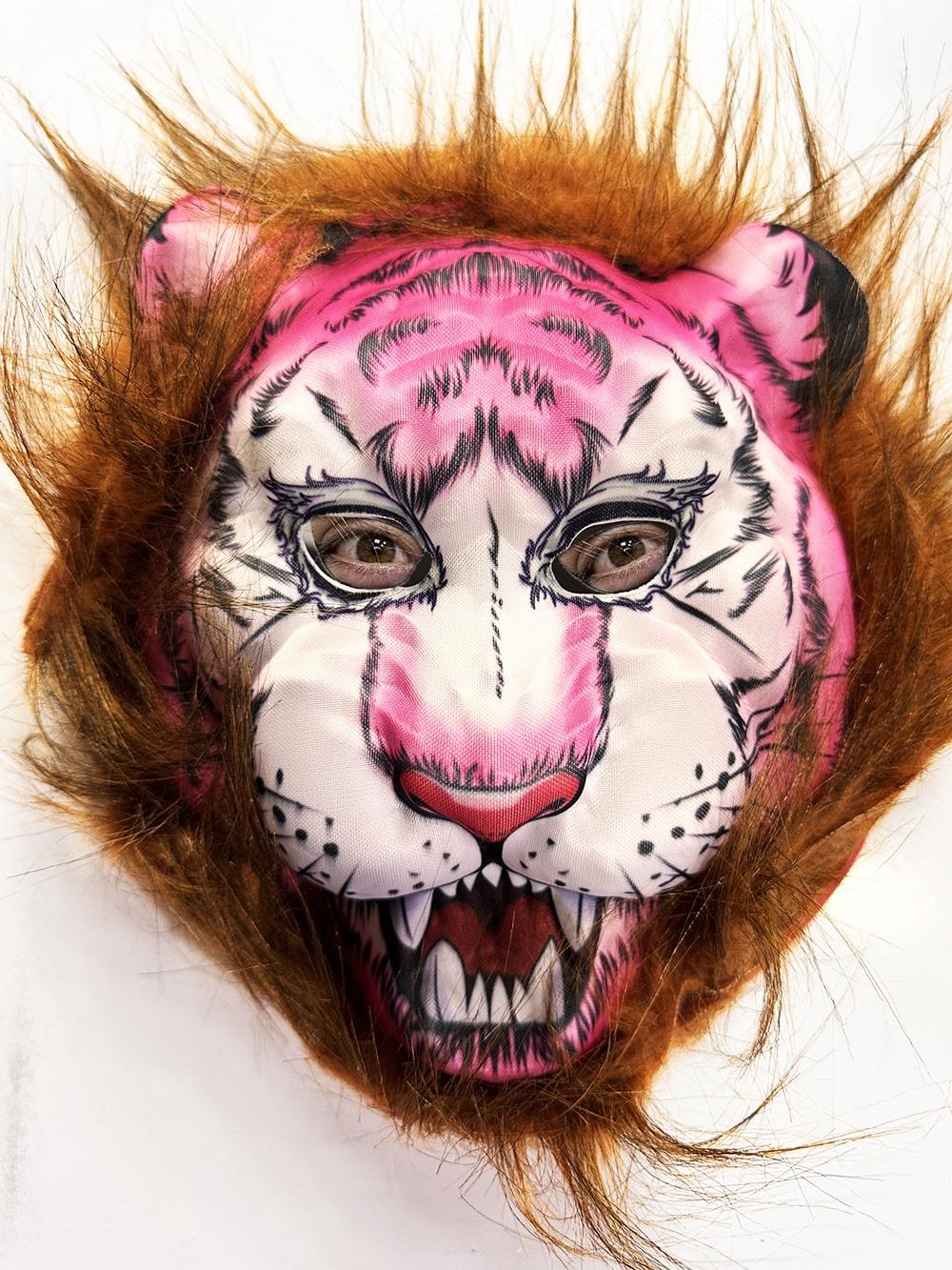 Kahverengi Saçlı Pembe Yüz Kurt Maske Kaplan Maske Mega Peluş 26 No (5293)