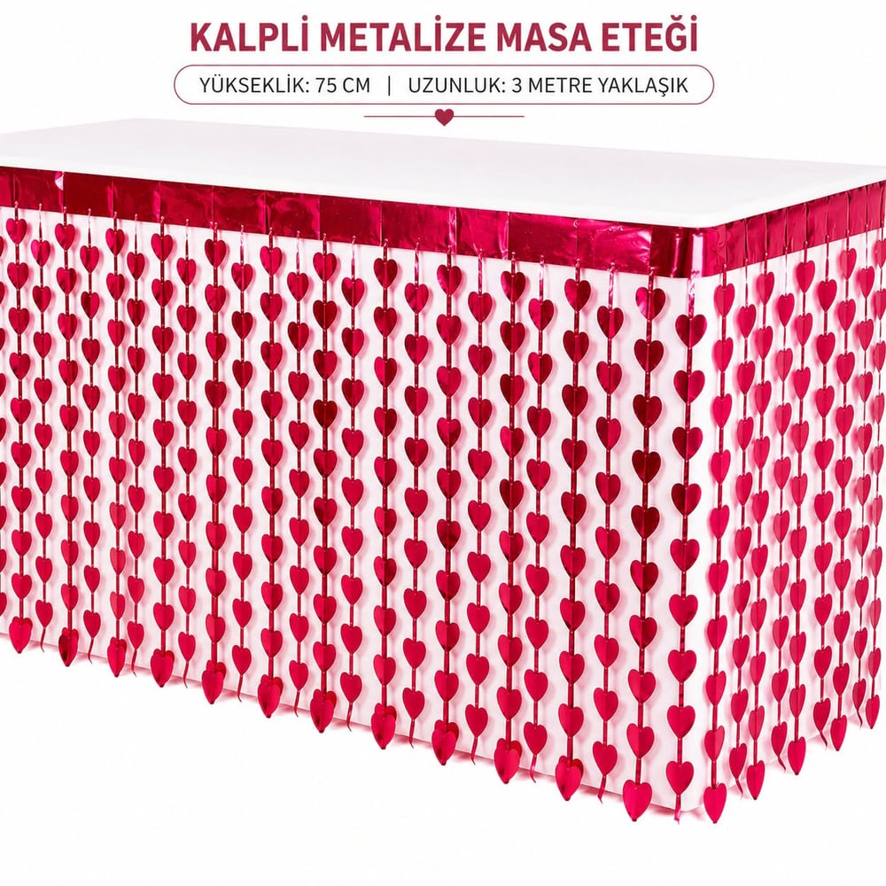 Kalpli Metalize Masa Eteği Kırmızı 75x300 cm (5293)