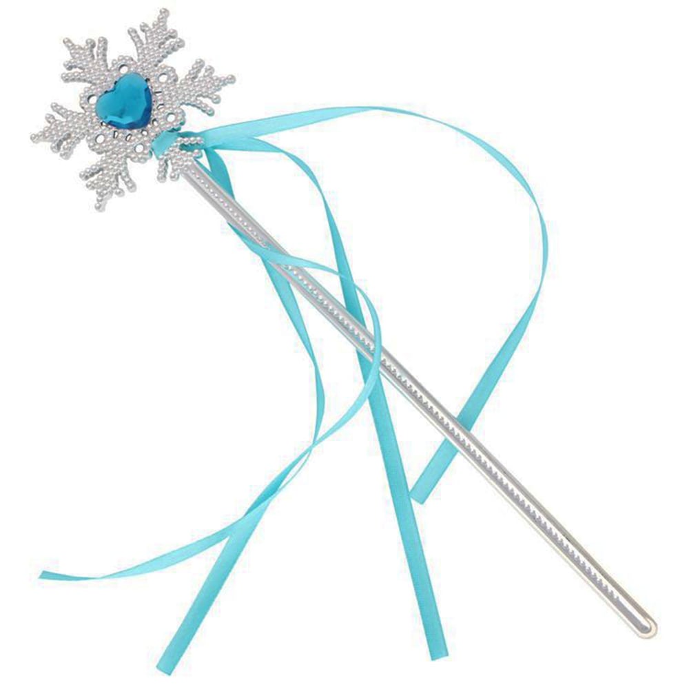 Kar Taneli Mavi Kalp Taşlı Saten Kurdeleli Karlar Ülkesi Elsa Asası Sopası 34 cm (5293)