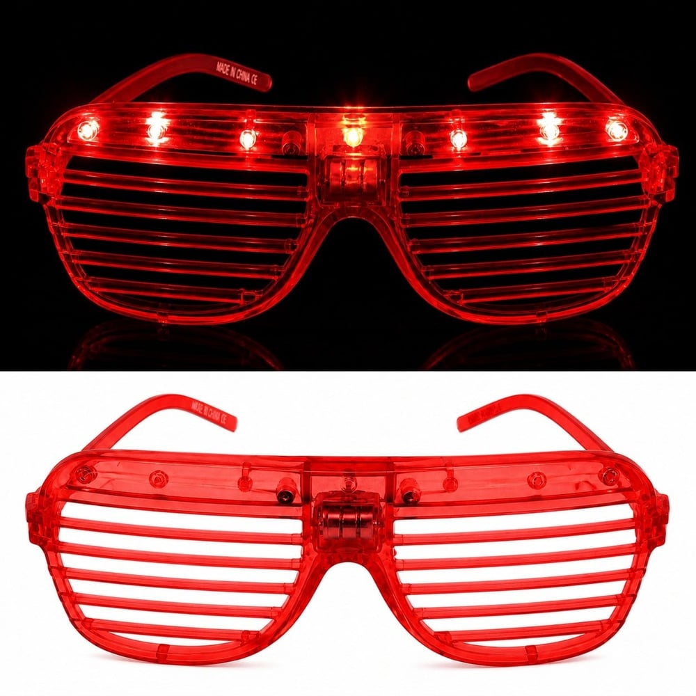 LED Işıklı Panjur Parti Gözlüğü Kırmızı Renk Shutter Gözlük (5293)