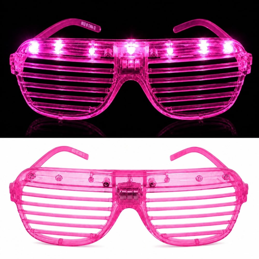 LED Işıklı Panjur Parti Gözlüğü Pembe Renk Shutter Gözlük (5293)