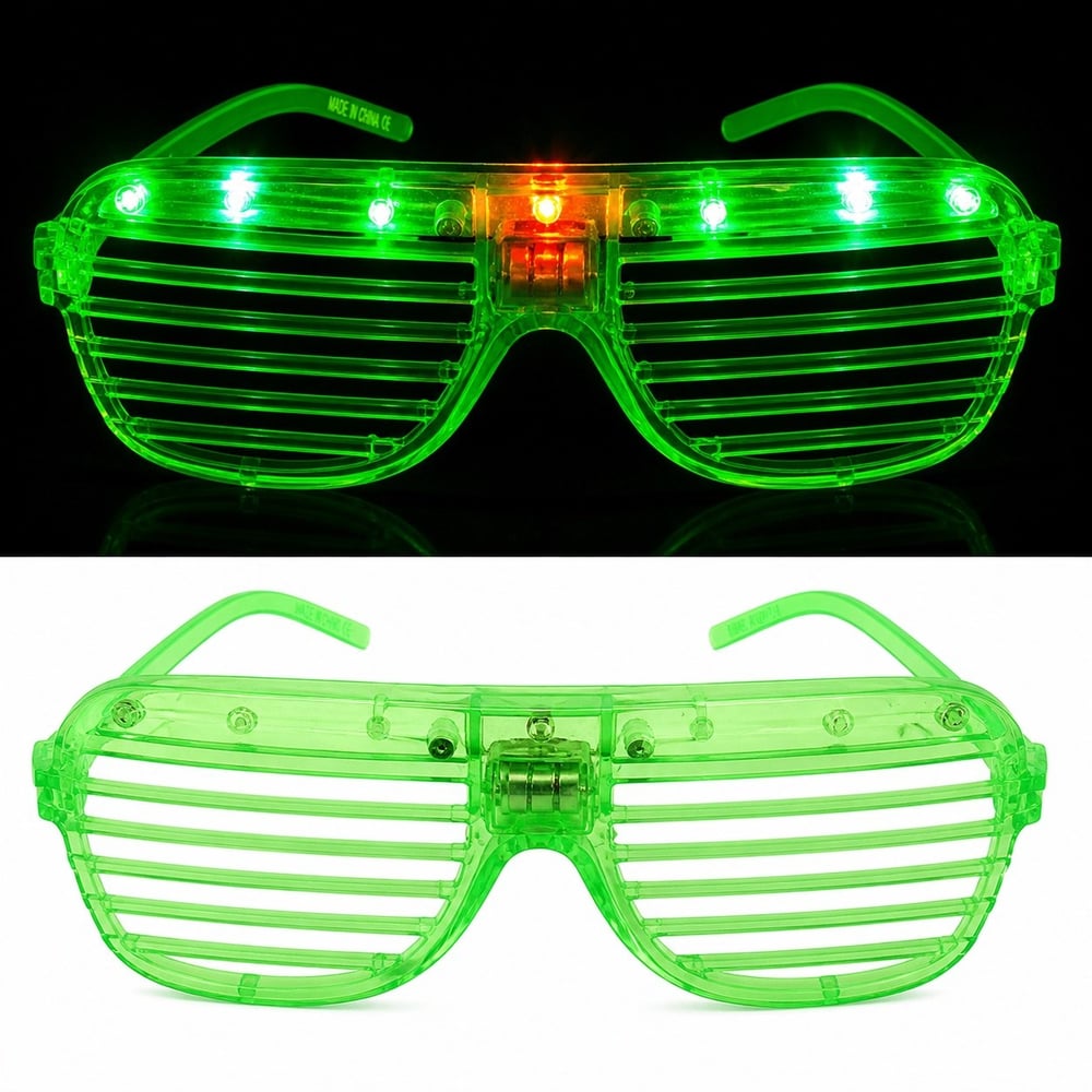 LED Işıklı Panjur Parti Gözlüğü Yeşil Renk Shutter Gözlük (5293)