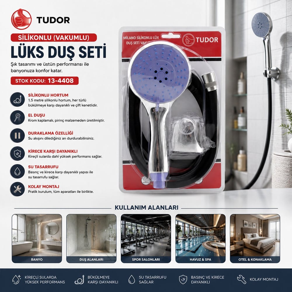 MİLANO VAKUMLU - SİLİKON LÜKS DUŞ SETİ DUŞ BAŞLIK=MİX SİLİKON HORTUM=1.5MT MAFSAL=3 KADEME (5293)