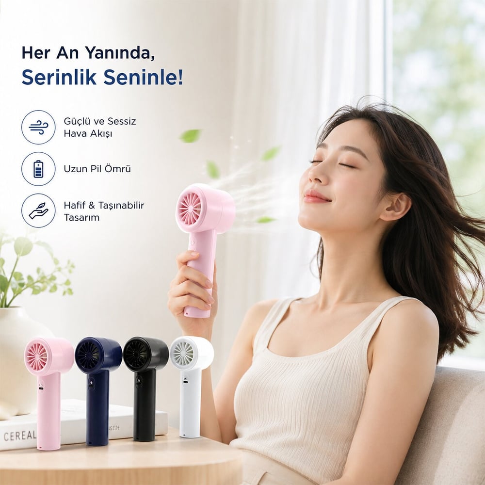 MİNİ EL FANI RENKİ AYARLANABİLİR HIZ AYARI DİJİTAL GÖSTERGE FAN - VANTİLATÖR 5W WX-638 HERHANGİ BİR RENK GÖNDERİLİR (5293)